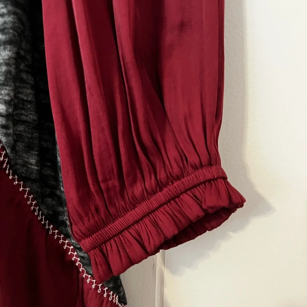 Upcycled One-Of-A-Kind Inspirational High/Low Burgundy Tunic with Lace Trim - Picture 5 of 5